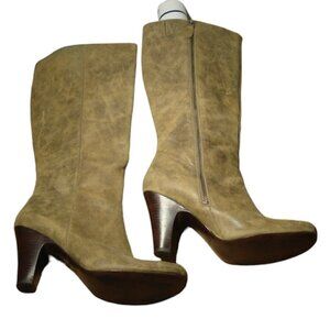 FOSSIL Boots Women's Size 9.5 Brown Leather Weathered Side Zip Pull On Heeled